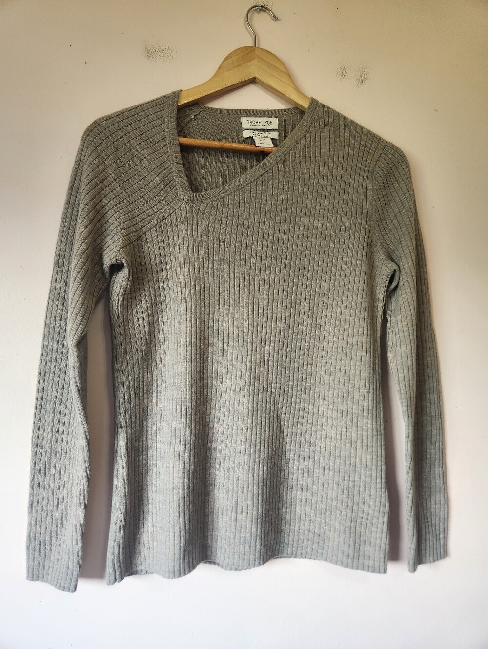 Rachel Zoe 100% Extrafine Merino Wool Asymmetrical Cutout Ribbed Knit Sweater S